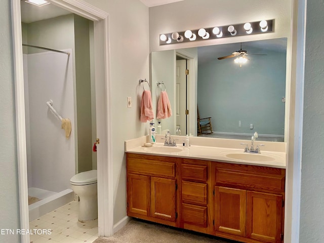 209 Commander Way, Knoxville, TN 37934 - full bath with a stall shower, ceiling fan, double vanity, and tile patterned floors