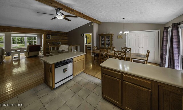 113 Skyland Ln, Powell, TN 37849 - kitchen with dishwasher, a textured ceiling, ceiling fan, light countertops, and a chandelier