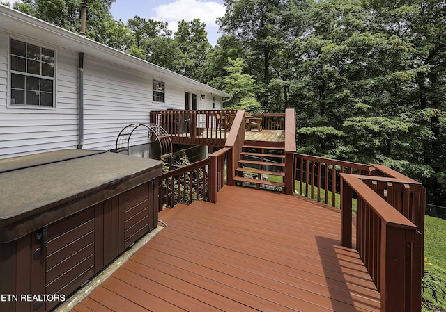 113 Skyland Ln, Powell, TN 37849 - wooden deck featuring stairs and view of scattered trees