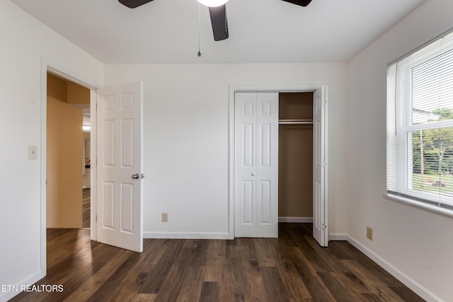 4313 Midview Ln, Knoxville, TN 37938 - unfurnished bedroom featuring dark wood finished floors, a closet, and ceiling fan