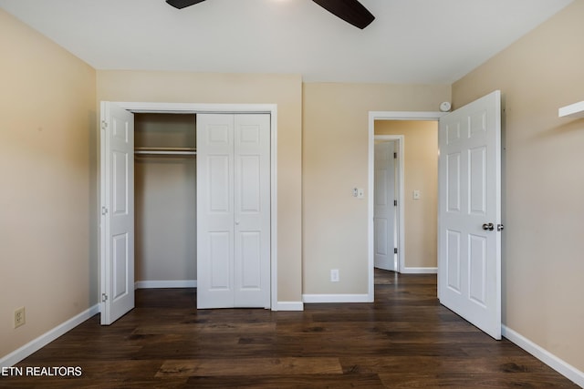 4313 Midview Ln, Knoxville, TN 37938 - unfurnished bedroom with dark wood-style floors, a closet, and ceiling fan