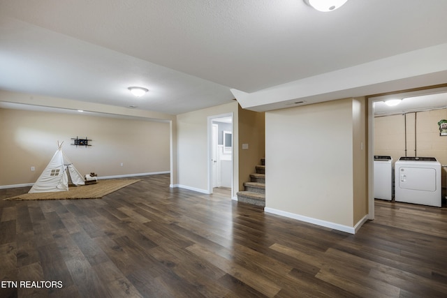 4313 Midview Ln, Knoxville, TN 37938 - finished below grade area featuring separate washer and dryer, stairs, and dark wood-style flooring