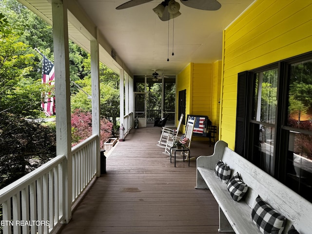 281 Red Williams Rd, Crossville, TN 38555 - wooden porch with a ceiling fan