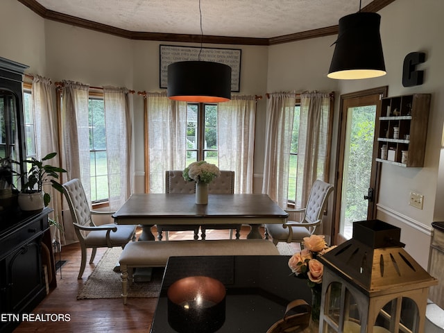 281 Red Williams Rd, Crossville, TN 38555 - dining area featuring wood finished floors, a textured ceiling, and crown molding