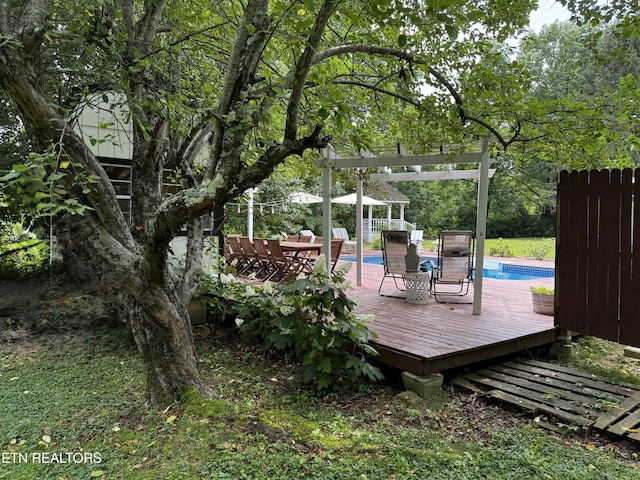 281 Red Williams Rd, Crossville, TN 38555 - wooden terrace featuring a pergola and an outdoor pool