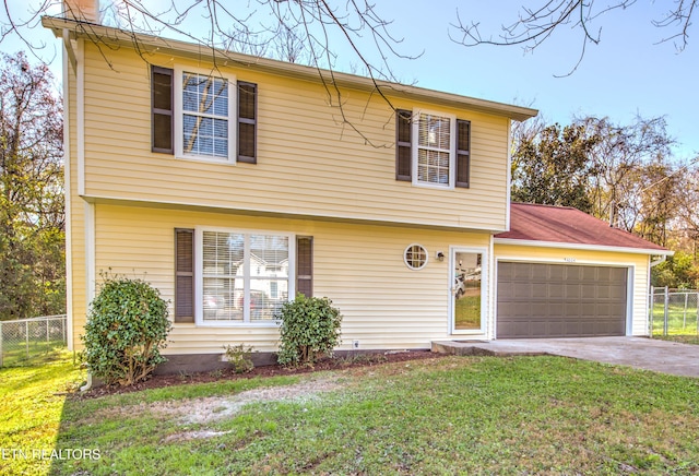 4004 Abercorn Rd, Knoxville, TN 37921 - colonial home featuring concrete driveway, an attached garage, and a chimney
