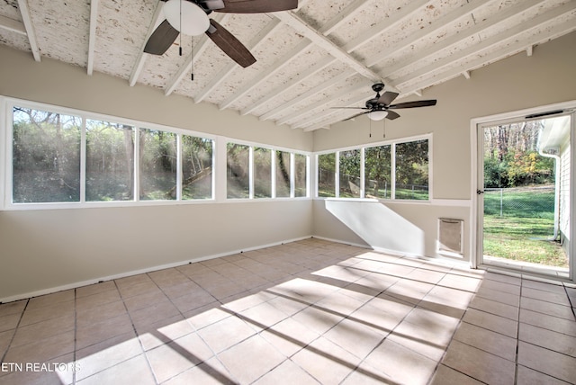 4004 Abercorn Rd, Knoxville, TN 37921 - unfurnished sunroom with a ceiling fan, tile patterned floors, healthy amount of natural light, and lofted ceiling