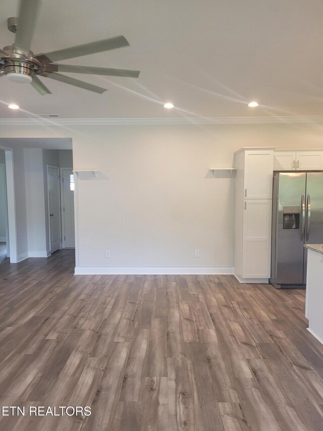 840 Granby Rd, Kingsport, TN 37660 - empty room featuring a ceiling fan, dark wood-style flooring, recessed lighting, and ornamental molding