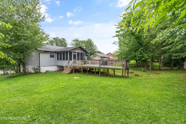 3123 Valemont Dr, Maryville, TN 37803 - rear view of house featuring a sunroom, a wooden deck, and stairway