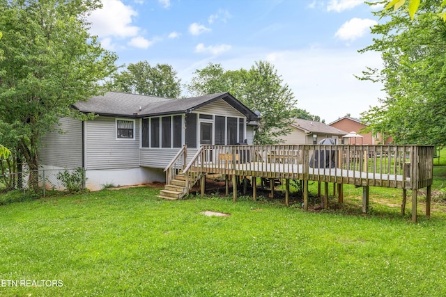 3123 Valemont Dr, Maryville, TN 37803 - back of house featuring a sunroom, a wooden deck, and stairway