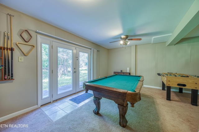 109 Wedgewood Rd, Oak Ridge, TN 37830 - rec room featuring carpet, ceiling fan, and billiards table