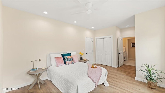 130 S Van Gilder St, Knoxville, TN 37915 - bedroom featuring wood finished floors, a closet, recessed lighting, and a ceiling fan