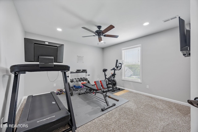 2679 Brooke Willow Blvd, Knoxville, TN 37932 - workout area with ceiling fan, recessed lighting, and carpet