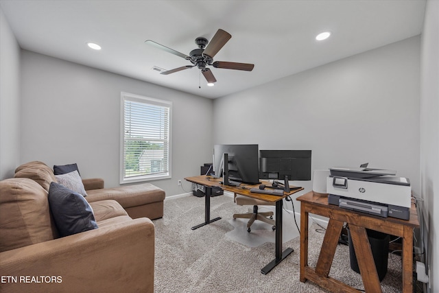 2679 Brooke Willow Blvd, Knoxville, TN 37932 - home office with carpet flooring, ceiling fan, and recessed lighting