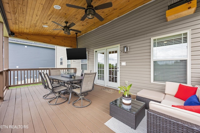 2679 Brooke Willow Blvd, Knoxville, TN 37932 - wooden deck with outdoor dining area, outdoor lounge area, and ceiling fan