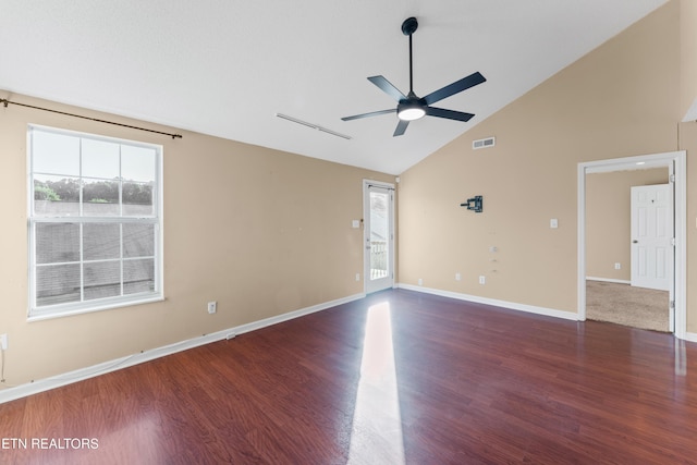 8016 Stablegate Way, Powell, TN 37849 - empty room featuring ceiling fan, high vaulted ceiling, and wood finished floors