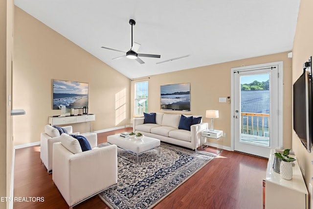 8016 Stablegate Way, Powell, TN 37849 - living area featuring wood finished floors, ceiling fan, and vaulted ceiling