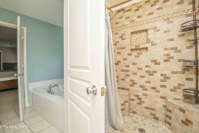 1223 Walnut Branch Ln, Knoxville, TN 37922 - ensuite bathroom featuring tile patterned floors, a shower stall, and a garden tub