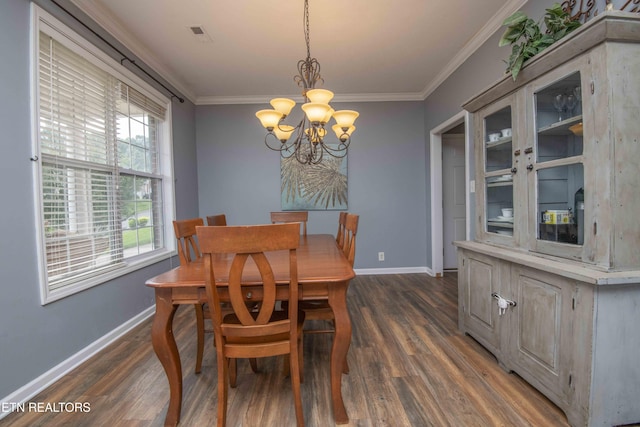 1223 Walnut Branch Ln, Knoxville, TN 37922 - dining room with a chandelier, ornamental molding, and dark wood finished floors