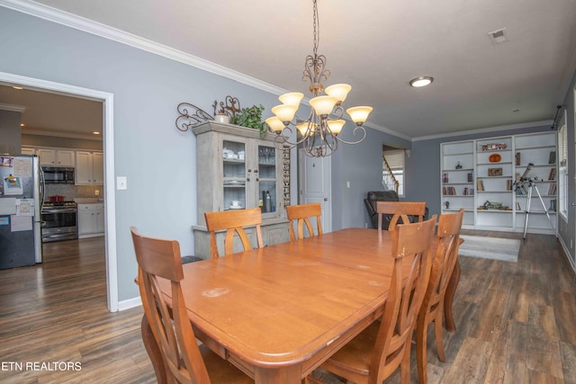 1223 Walnut Branch Ln, Knoxville, TN 37922 - dining space with ornamental molding, a chandelier, and dark wood-type flooring