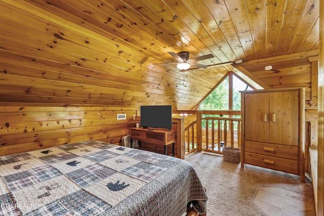 4110 Kidds Way Unit 6, Gatlinburg, TN 37738 - bedroom featuring wooden ceiling, lofted ceiling, wood walls, and carpet flooring