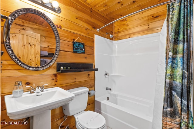 4110 Kidds Way Unit 6, Gatlinburg, TN 37738 - bathroom with shower / bath combination with curtain, wooden walls, and wooden ceiling