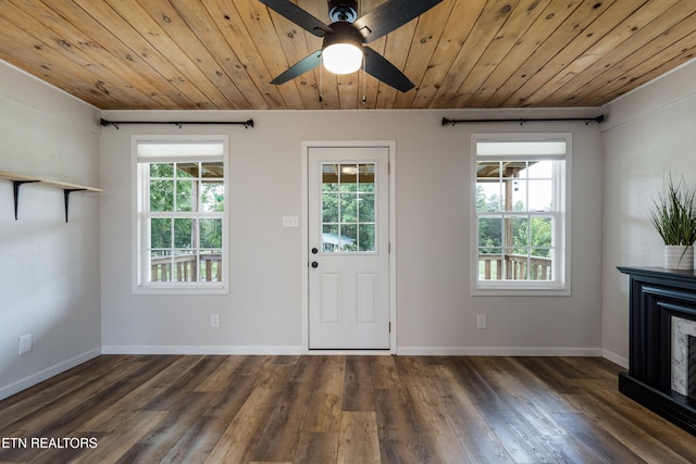 210 Conifer Rd, Winfield, TN 37892 - foyer featuring plenty of natural light, wood ceiling, wood finished floors, and a ceiling fan