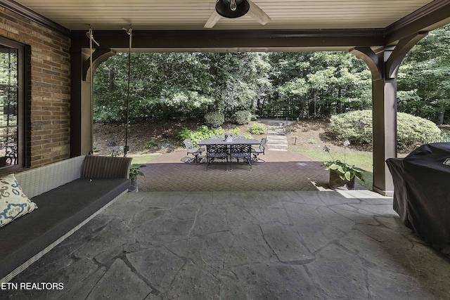 11211 Matthews Cove Ln, Knoxville, TN 37934 - view of patio / terrace featuring outdoor dining space, ceiling fan, and grilling area