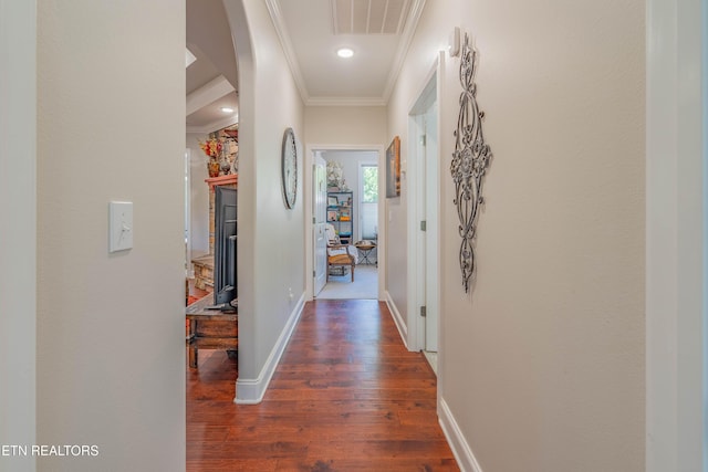 135 Chanusi Way, Loudon, TN 37774 - hall featuring crown molding, dark wood finished floors, and arched walkways