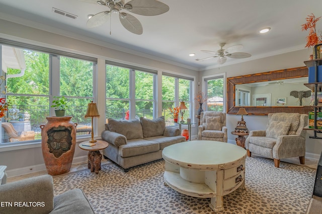 135 Chanusi Way, Loudon, TN 37774 - living area with ceiling fan, healthy amount of natural light, recessed lighting, and ornamental molding