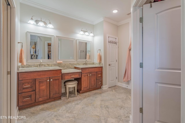 135 Chanusi Way, Loudon, TN 37774 - bathroom featuring crown molding, double vanity, and recessed lighting
