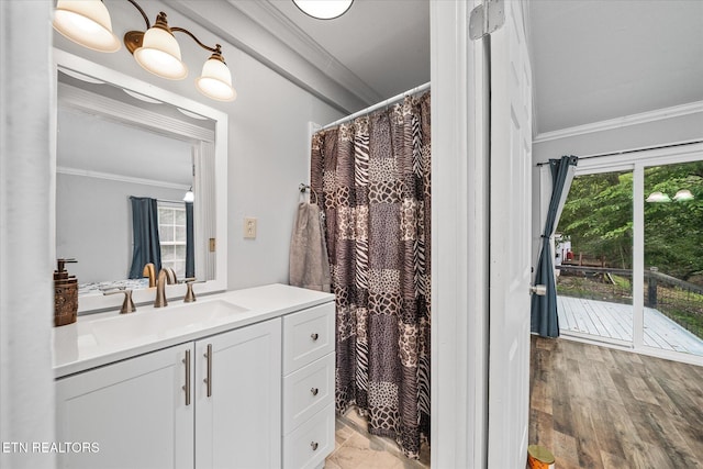 502 Midnight Dr, Byrdstown, TN 38549 - full bath with ornamental molding, vanity, and a shower with curtain