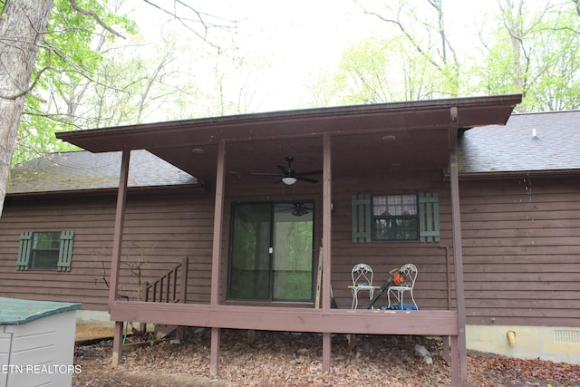 108 Laurel Dr, Jamestown, TN 38556 - rear view of property with a ceiling fan, a shingled roof, and crawl space