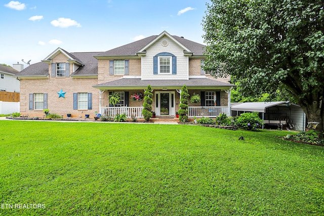 7110 Royal Springs Blvd, Knoxville, TN 37918 - view of front facade featuring a carport, a porch, a front yard, and brick siding