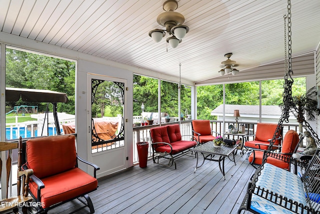 7110 Royal Springs Blvd, Knoxville, TN 37918 - sunroom / solarium with ceiling fan, an outdoor hangout area, and lofted ceiling