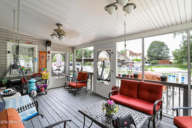 7110 Royal Springs Blvd, Knoxville, TN 37918 - sunroom / solarium with ceiling fan, lofted ceiling, and an outdoor hangout area
