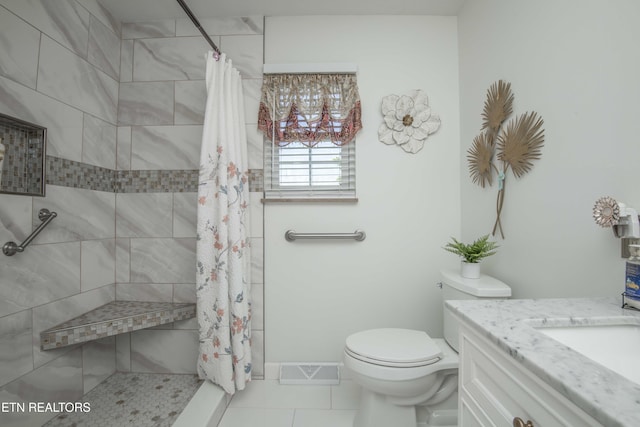 506 Blockhouse Valley Rd, Clinton, TN 37716 - full bath featuring vanity, tiled shower, and tile patterned flooring