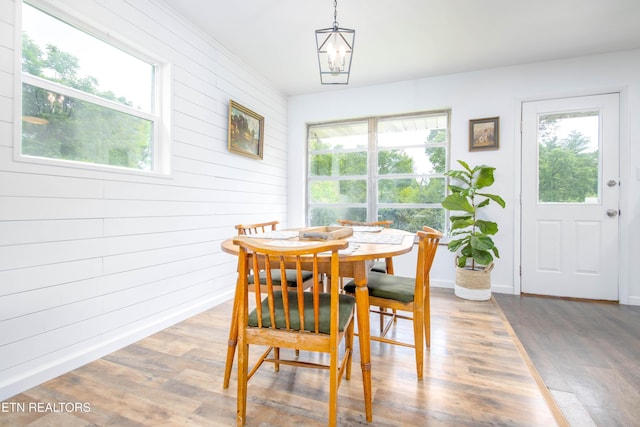 7908 Collier Rd, Powell, TN 37849 - dining area featuring plenty of natural light, wood finished floors, and wooden walls