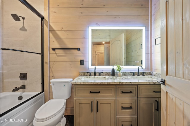 1646 Bear Valley Rd, Sevierville, TN 37876 - full bathroom with wood walls, double vanity, and bathing tub / shower combination