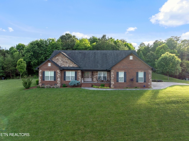5484 Shadow Branch Ln, Corryton, TN 37721 - view of front facade featuring a front yard, brick siding, crawl space, a porch, and roof with shingles