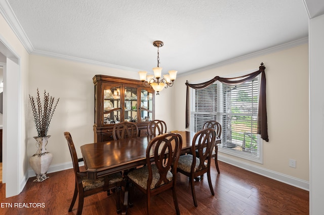 5484 Shadow Branch Ln, Corryton, TN 37721 - dining area featuring a chandelier, ornamental molding, dark wood-type flooring, and a textured ceiling