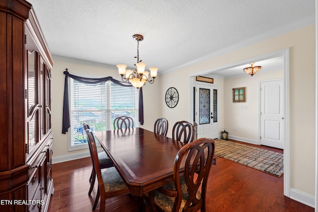 5484 Shadow Branch Ln, Corryton, TN 37721 - dining space featuring a chandelier, dark wood-style floors, crown molding, and a textured ceiling