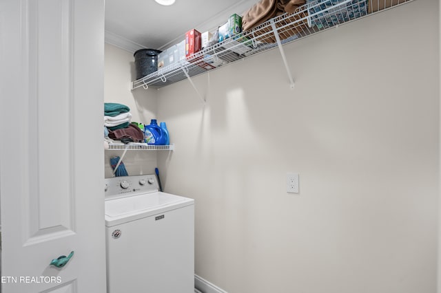 5484 Shadow Branch Ln, Corryton, TN 37721 - laundry area featuring washer / clothes dryer and ornamental molding