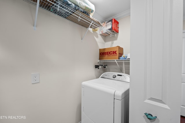 5484 Shadow Branch Ln, Corryton, TN 37721 - laundry area with washer / dryer and ornamental molding
