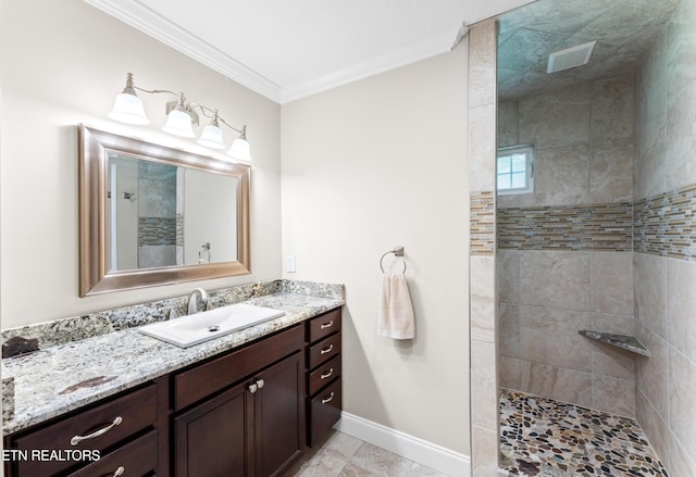 5484 Shadow Branch Ln, Corryton, TN 37721 - full bath featuring crown molding, a walk in shower, and vanity