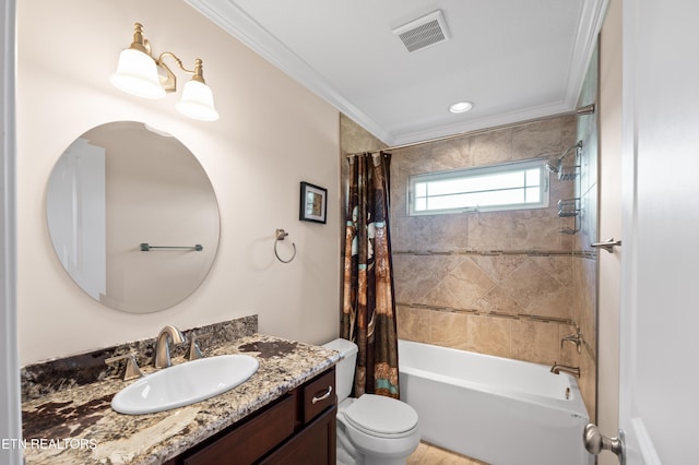 5484 Shadow Branch Ln, Corryton, TN 37721 - bathroom featuring crown molding, vanity, and shower / bath combo with shower curtain