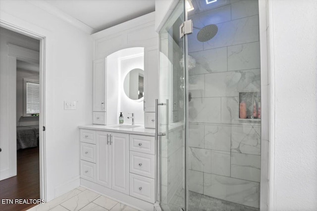 150 Scott Dr, Huntsville, TN 37756 - bathroom with a shower stall, marble finish floors, vanity, and ensuite bath