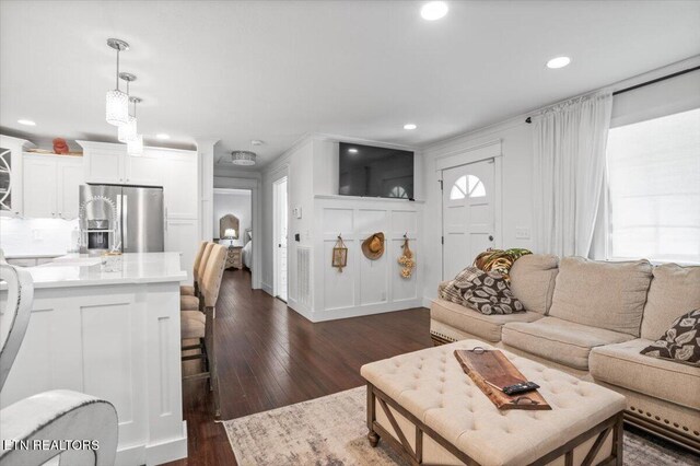 150 Scott Dr, Huntsville, TN 37756 - living room featuring dark wood-type flooring, recessed lighting, and decorative columns