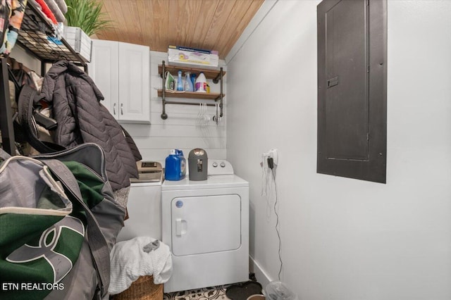 150 Scott Dr, Huntsville, TN 37756 - washroom with washer / clothes dryer, cabinet space, electric panel, and wood ceiling