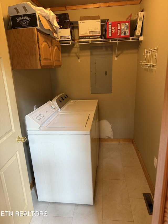 2006 Regans Ridge Way, Sevierville, TN 37876 - laundry room with washer and dryer, electric panel, light tile patterned flooring, and cabinet space